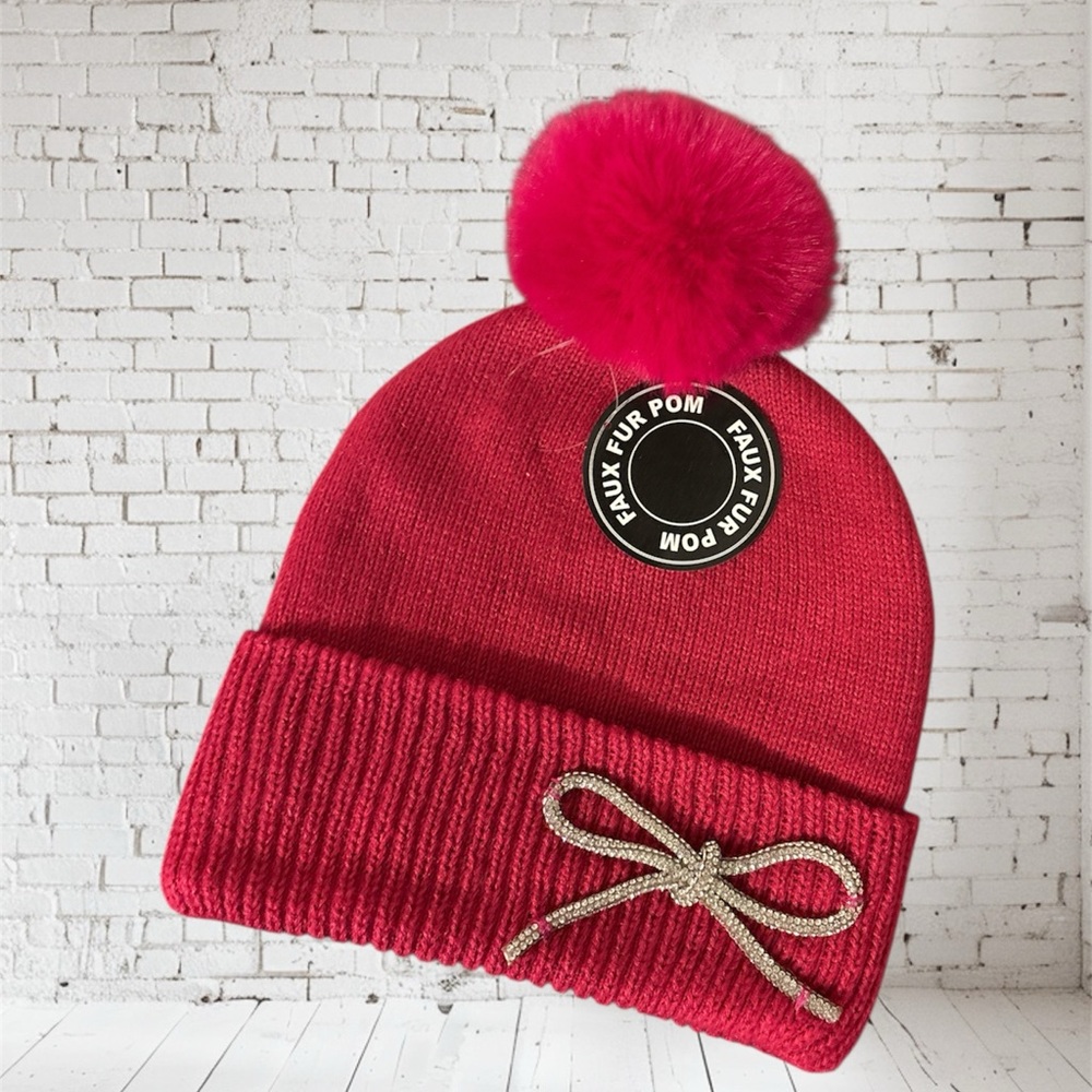 Steve Madden Pink Faux Fur Pom Beanie